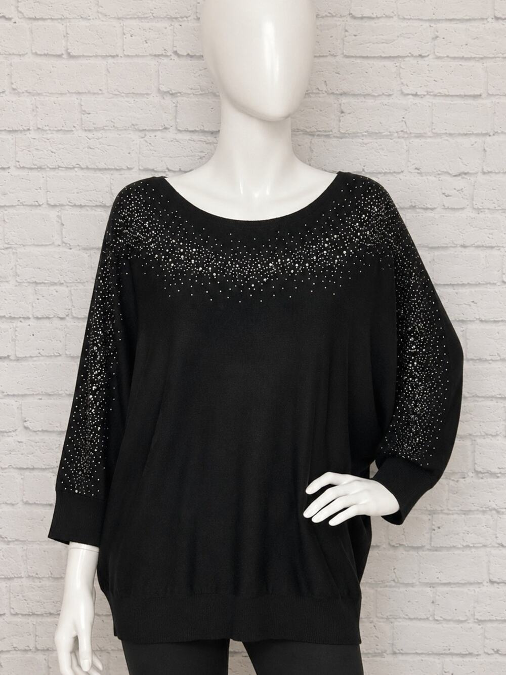 89th + Madison Black Rhinestone Dolman Sleeve Sweater Top 2X Sparkle